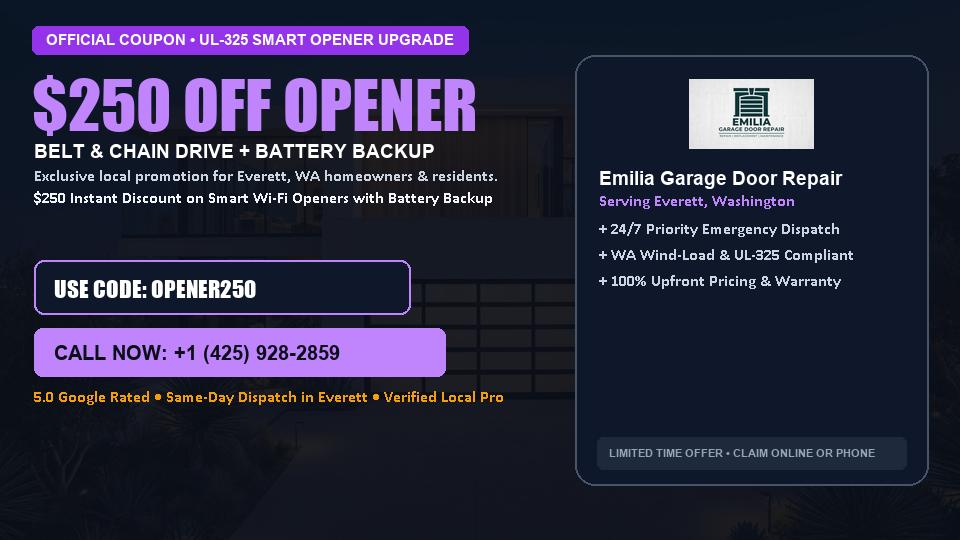 $250 OFF Smart Wi-Fi Garage Door Opener Installation in Everett, WA - Emilia Garage Door Repair