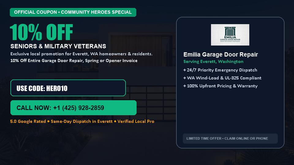 10% OFF Senior, Military & First Responder Discount in Everett, WA - Emilia Garage Door Repair