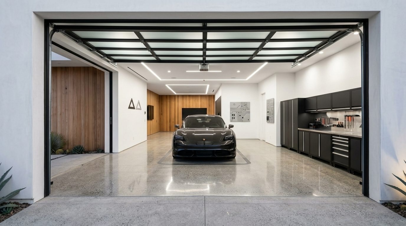 Emilia Garage Door Repair Interior View of Custom Garage Door Overhead and Workshop